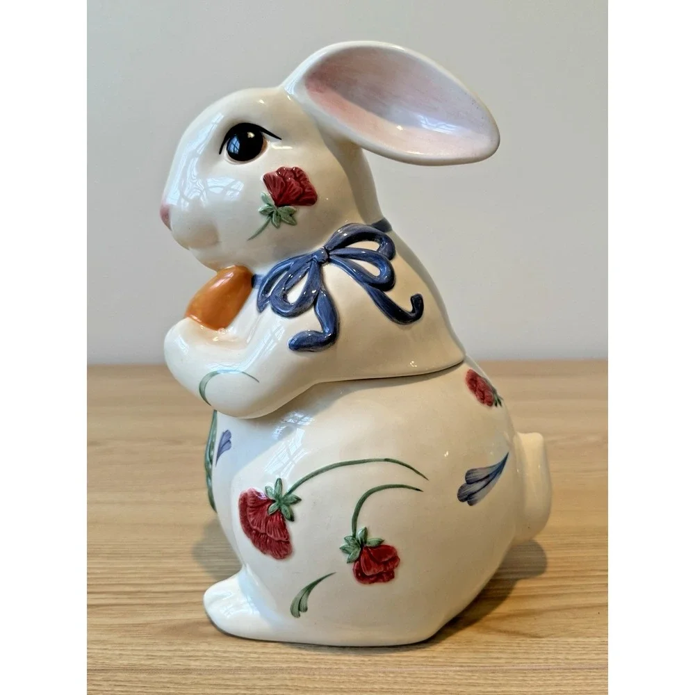 Lenox Poppies On Blue Barnyard Bunny Rabbit Cookie Jar Retired Easter Decor